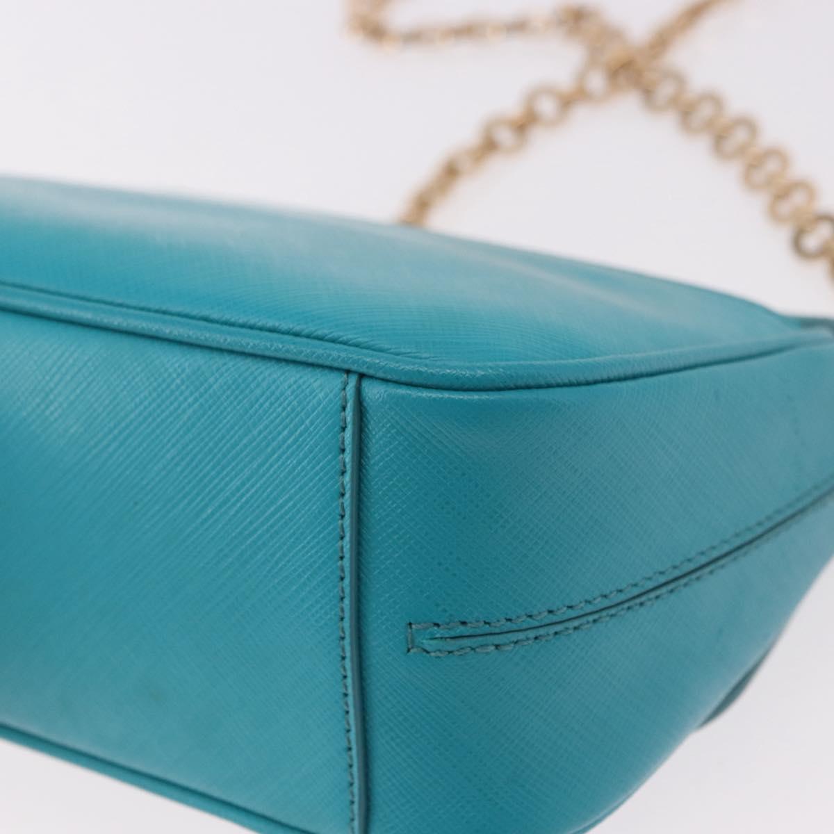 Salvatore Ferragamo Gancini Chain Shoulder Bag Leather Blue Gold Auth 191493A