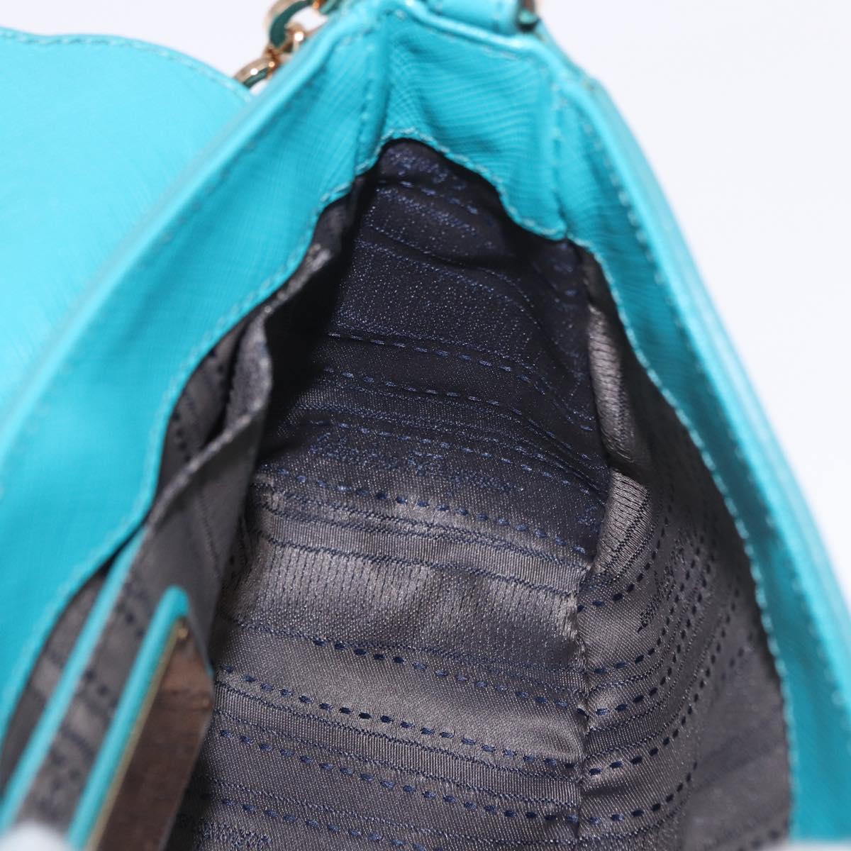Salvatore Ferragamo Gancini Chain Shoulder Bag Leather Blue Gold Auth 191493A
