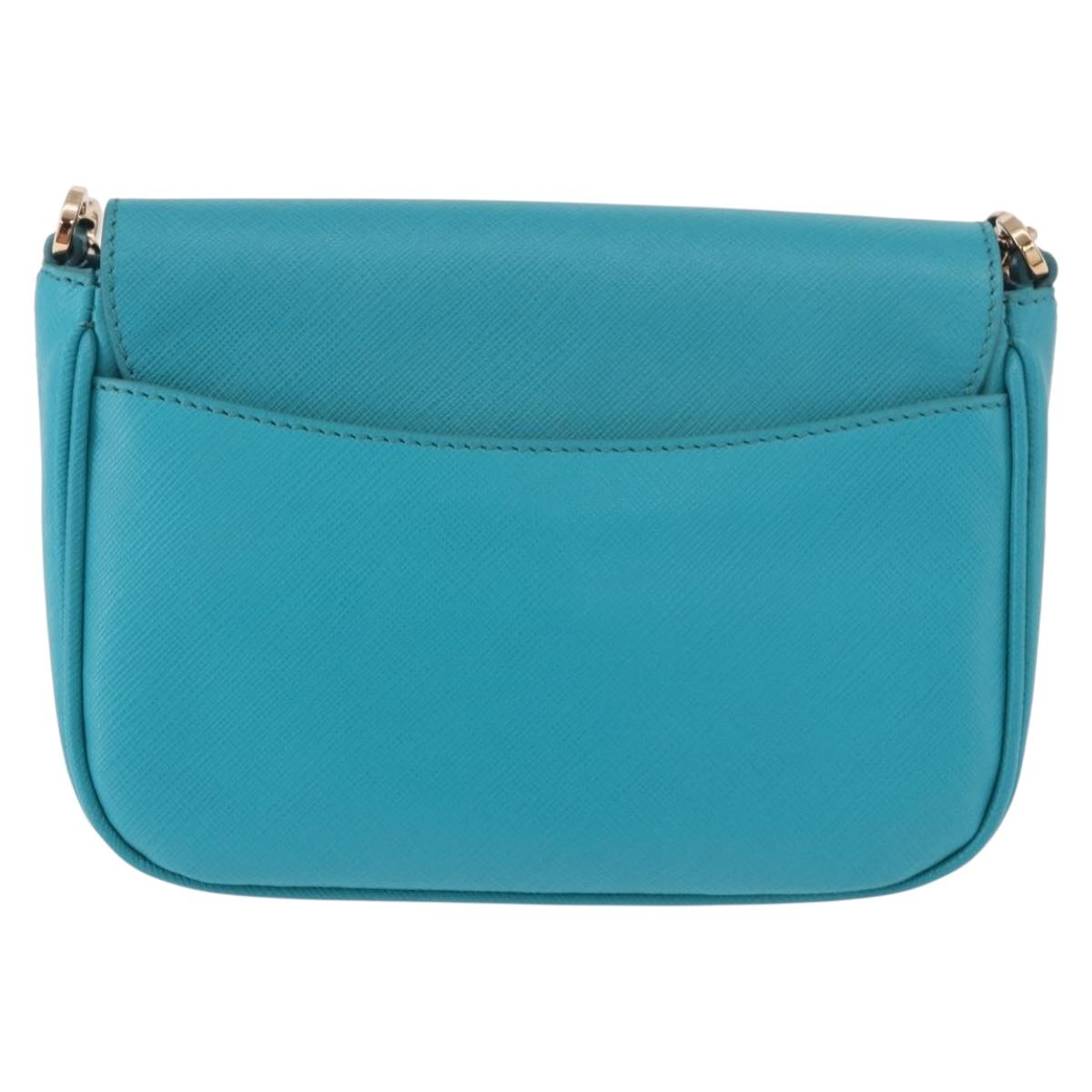 Salvatore Ferragamo Gancini Chain Shoulder Bag Leather Blue Gold Auth 191493A