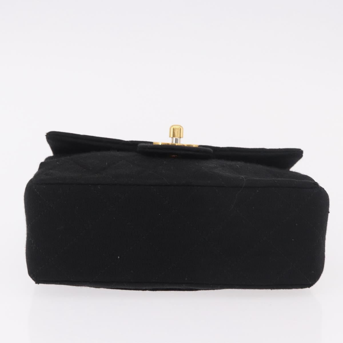 CHANEL Mini Matelasse 17 Chain Shoulder Bag Cotton Black Gold CC Auth 191494A