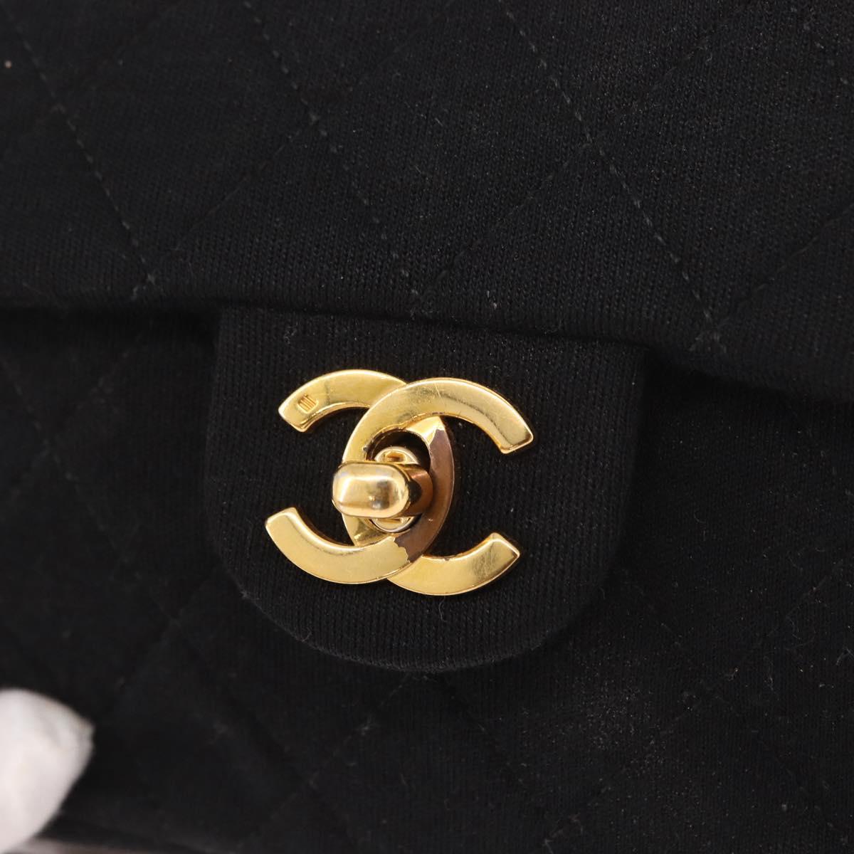 CHANEL Mini Matelasse 17 Chain Shoulder Bag Cotton Black Gold CC Auth 191494A