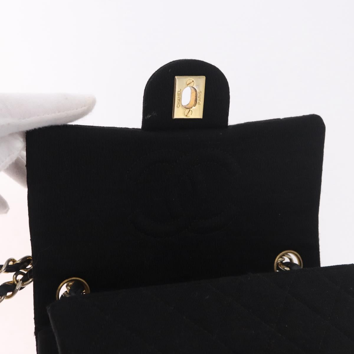 CHANEL Mini Matelasse 17 Chain Shoulder Bag Cotton Black Gold CC Auth 191494A