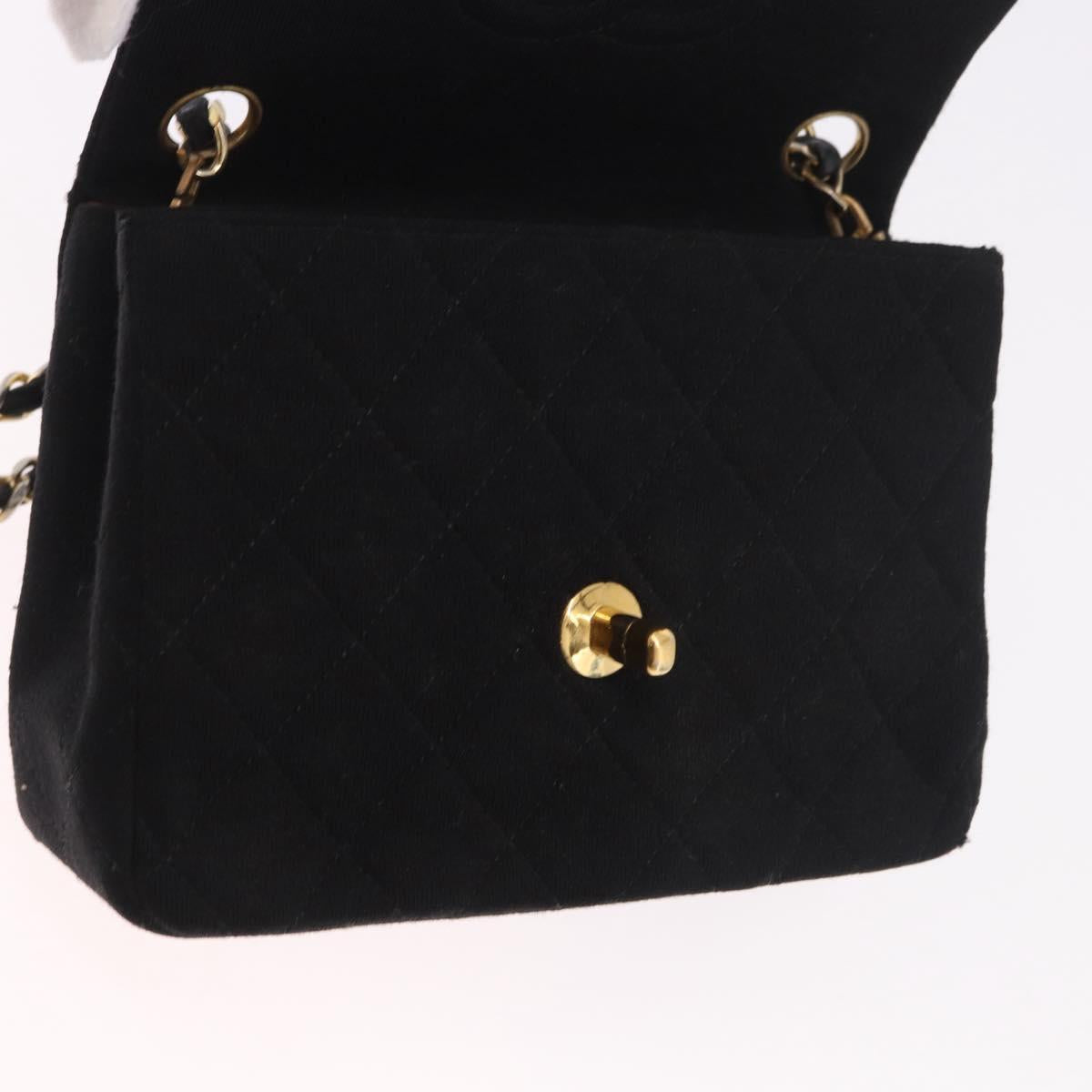 CHANEL Mini Matelasse 17 Chain Shoulder Bag Cotton Black Gold CC Auth 191494A