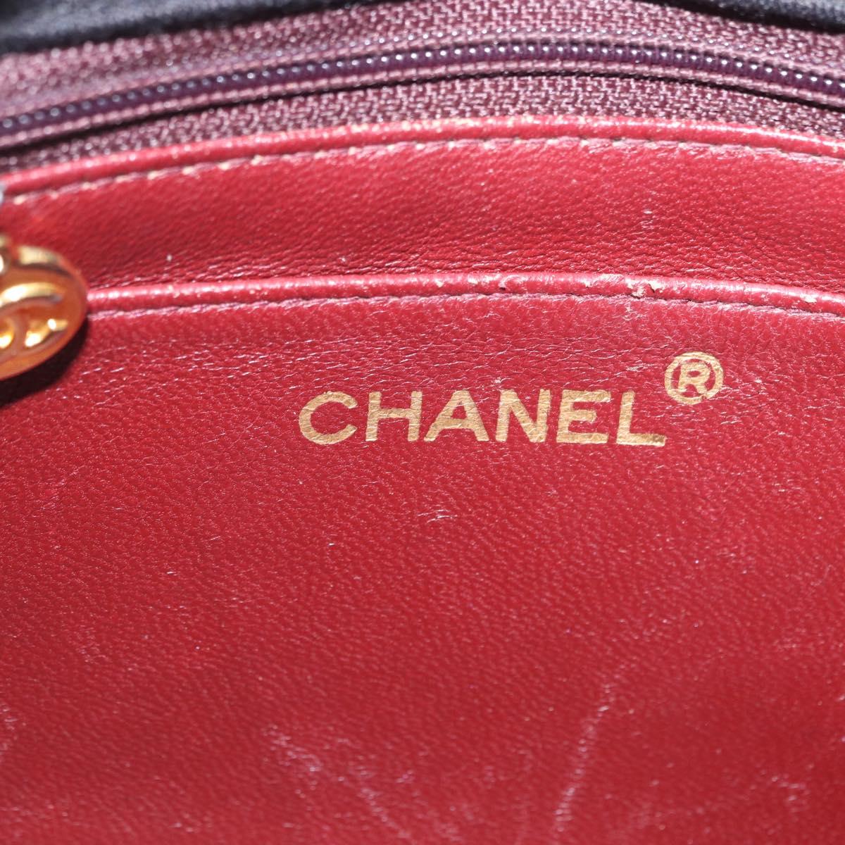CHANEL Mini Matelasse 17 Chain Shoulder Bag Cotton Black Gold CC Auth 191494A
