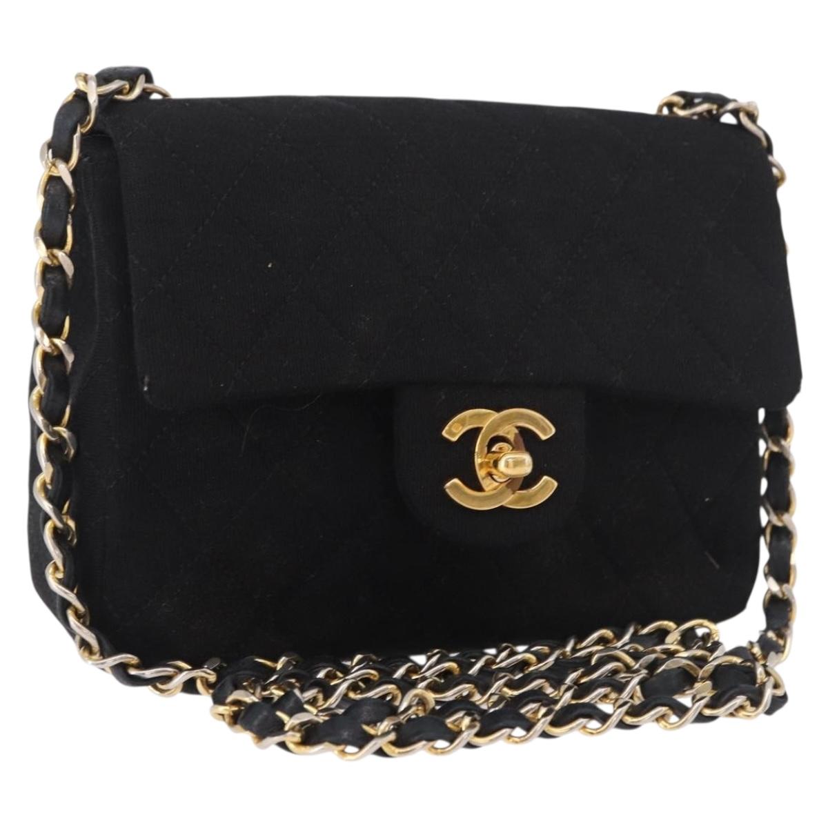 CHANEL Mini Matelasse 17 Chain Shoulder Bag Cotton Black Gold CC Auth 191494A
