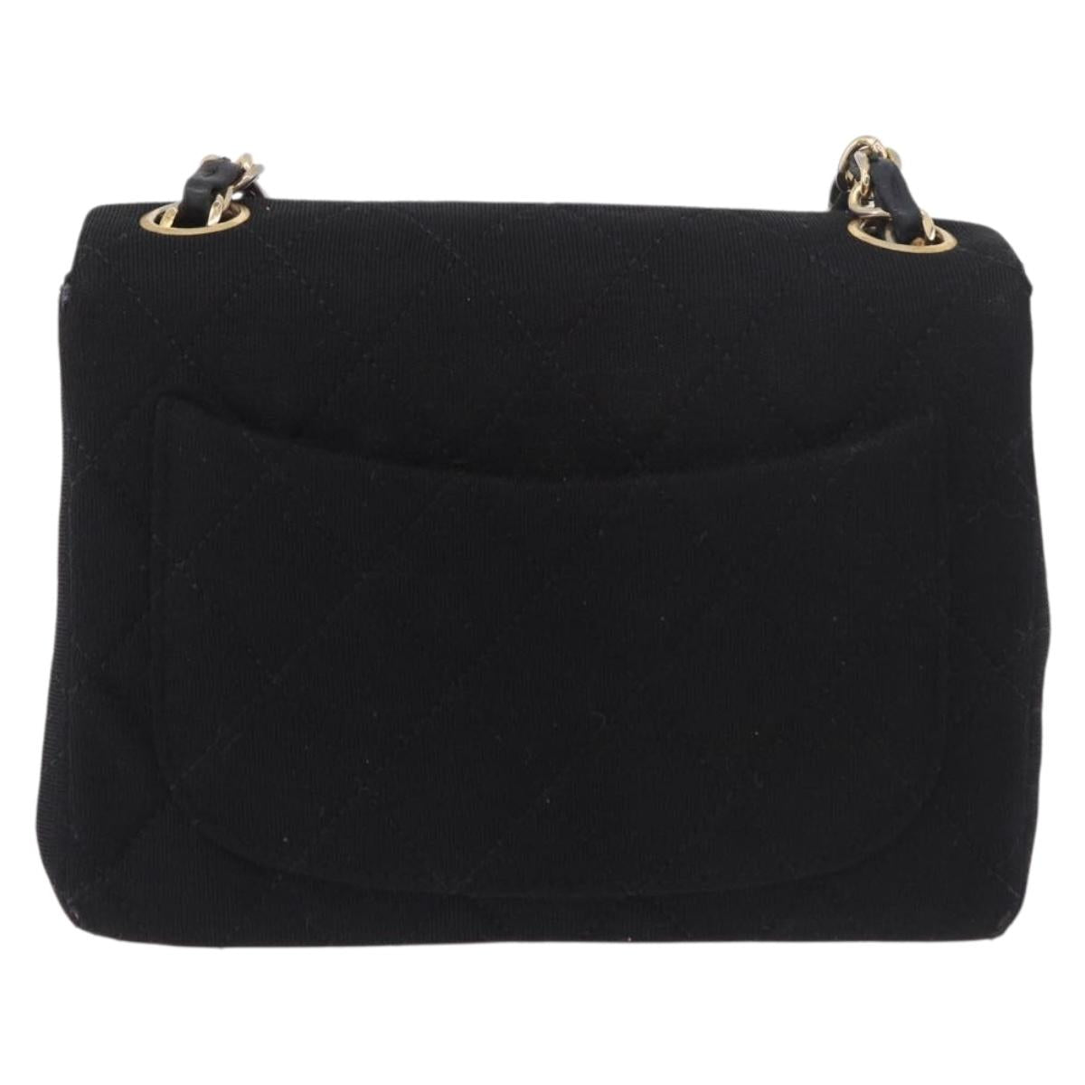 CHANEL Mini Matelasse 17 Chain Shoulder Bag Cotton Black Gold CC Auth 191494A