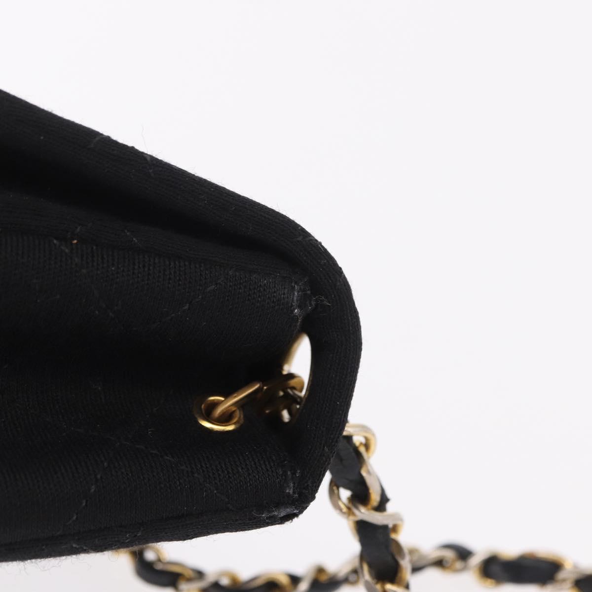 CHANEL Mini Matelasse 17 Chain Shoulder Bag Cotton Black Gold CC Auth 191494A