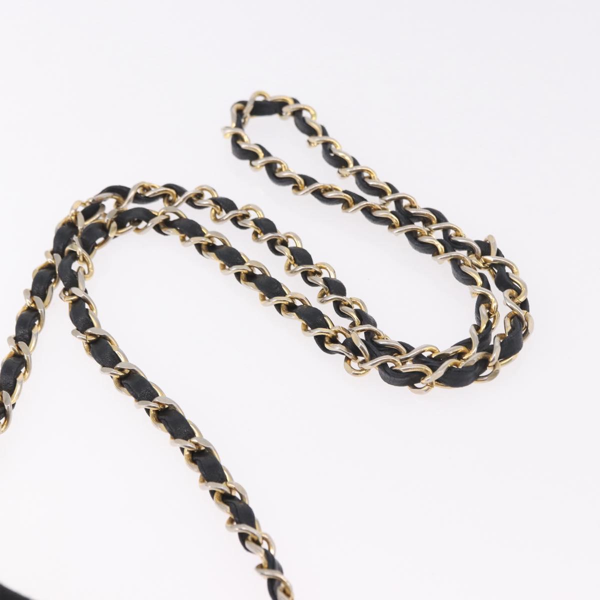 CHANEL Mini Matelasse 17 Chain Shoulder Bag Cotton Black Gold CC Auth 191494A
