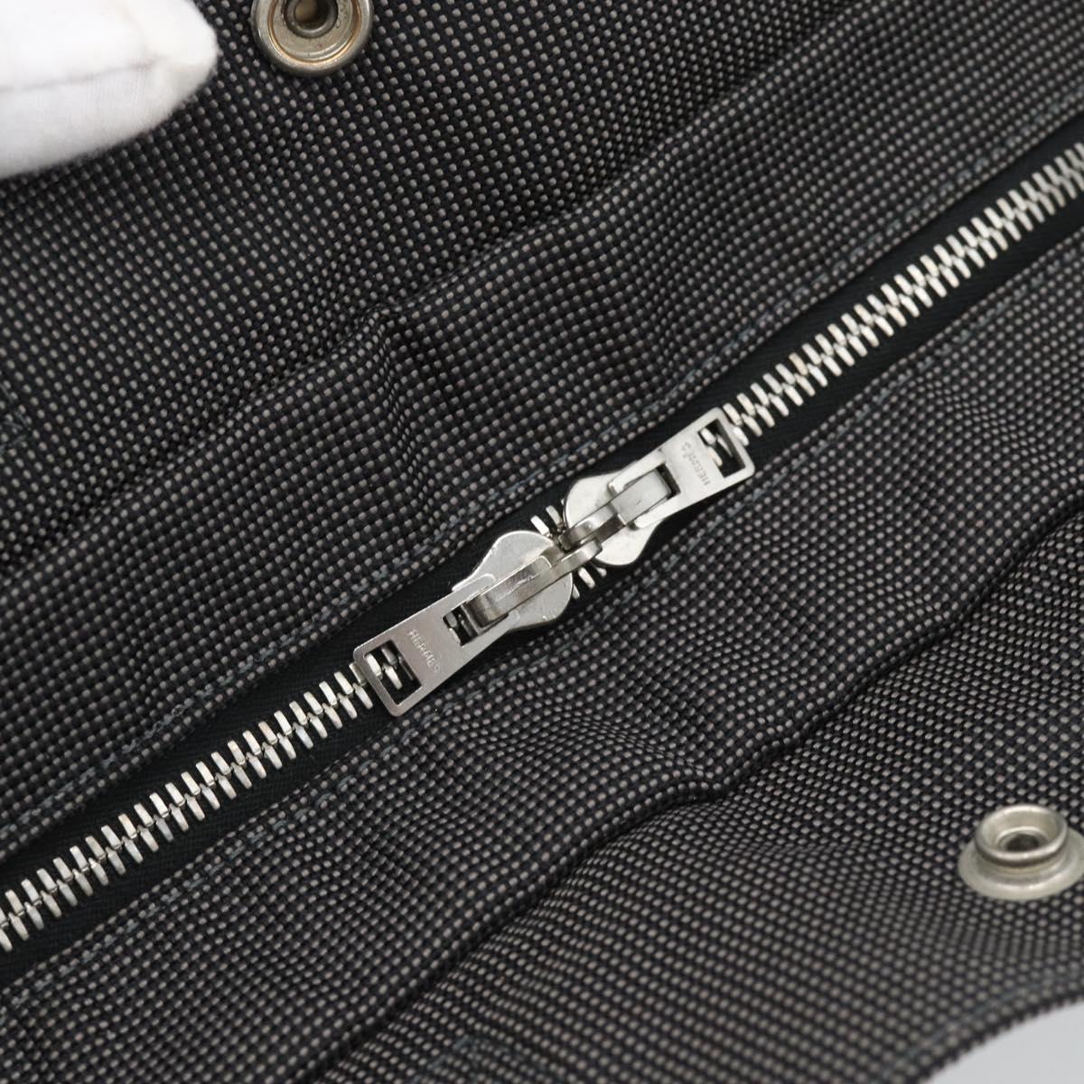 HERMES Her Line MM Hand Bag Canvas Gray Silver Auth 191495A