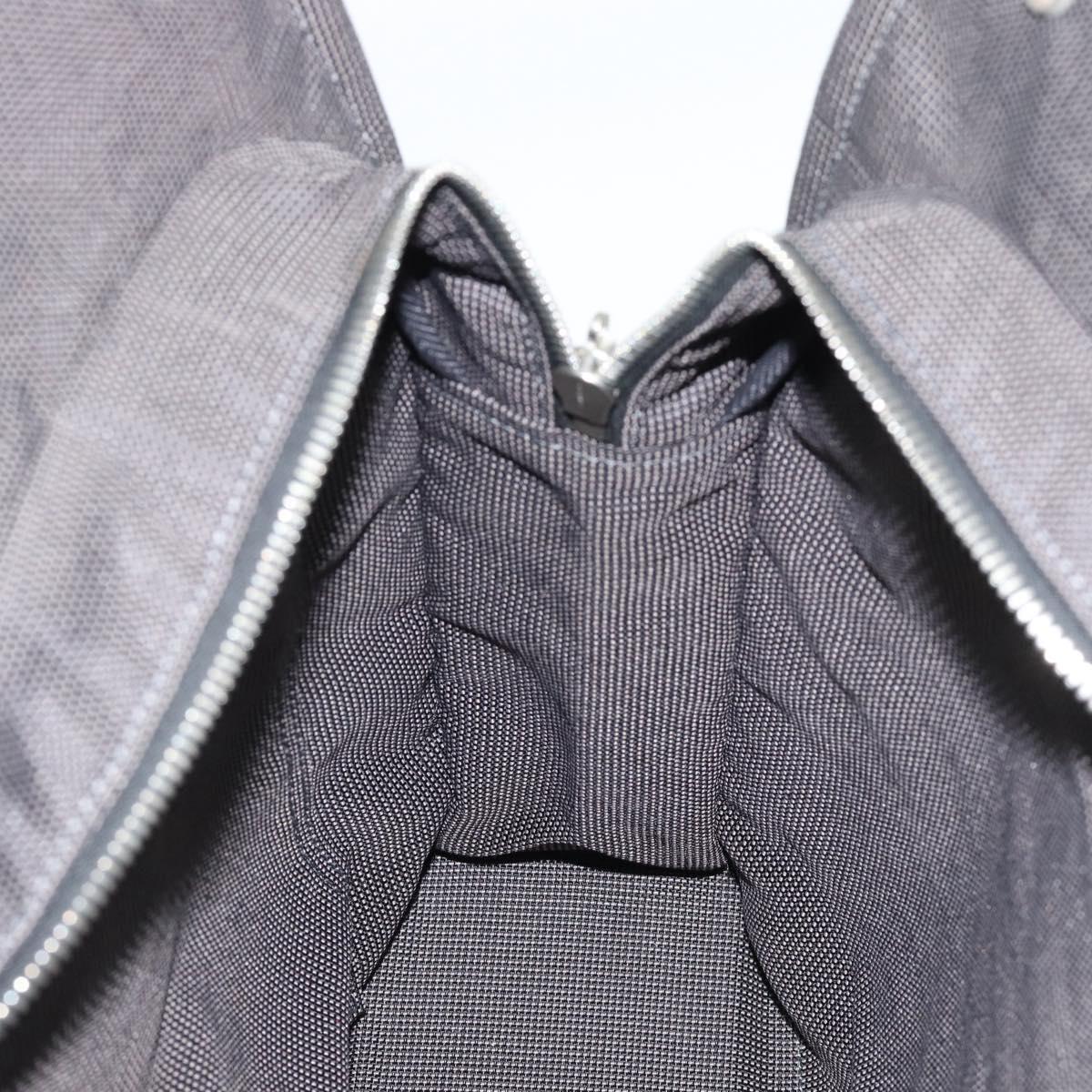 HERMES Her Line MM Hand Bag Canvas Gray Silver Auth 191495A