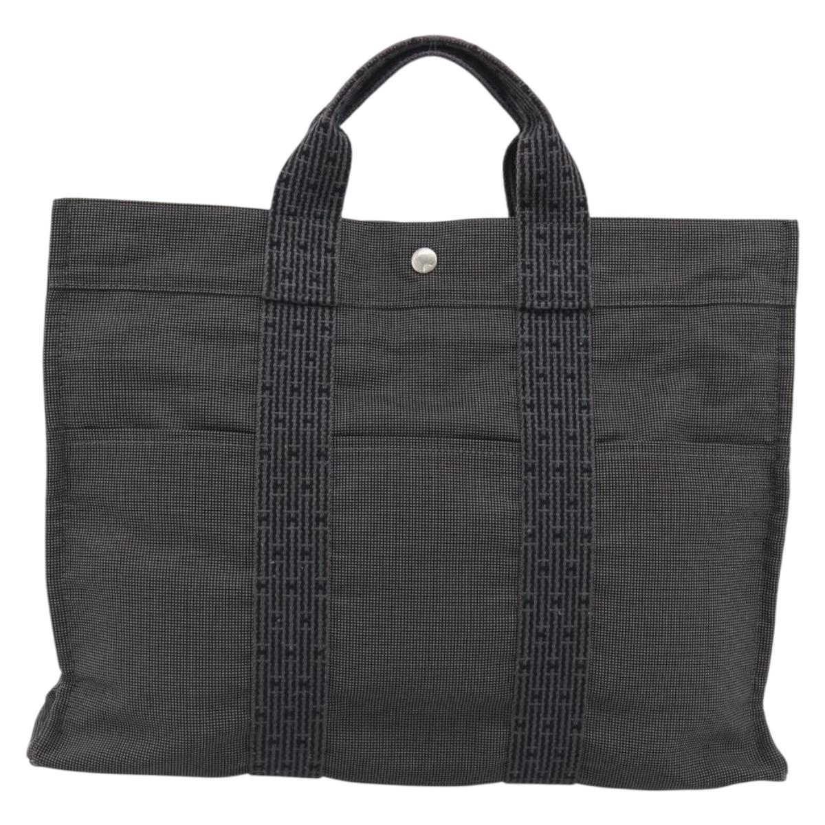HERMES Her Line MM Hand Bag Canvas Gray Silver Auth 191495A
