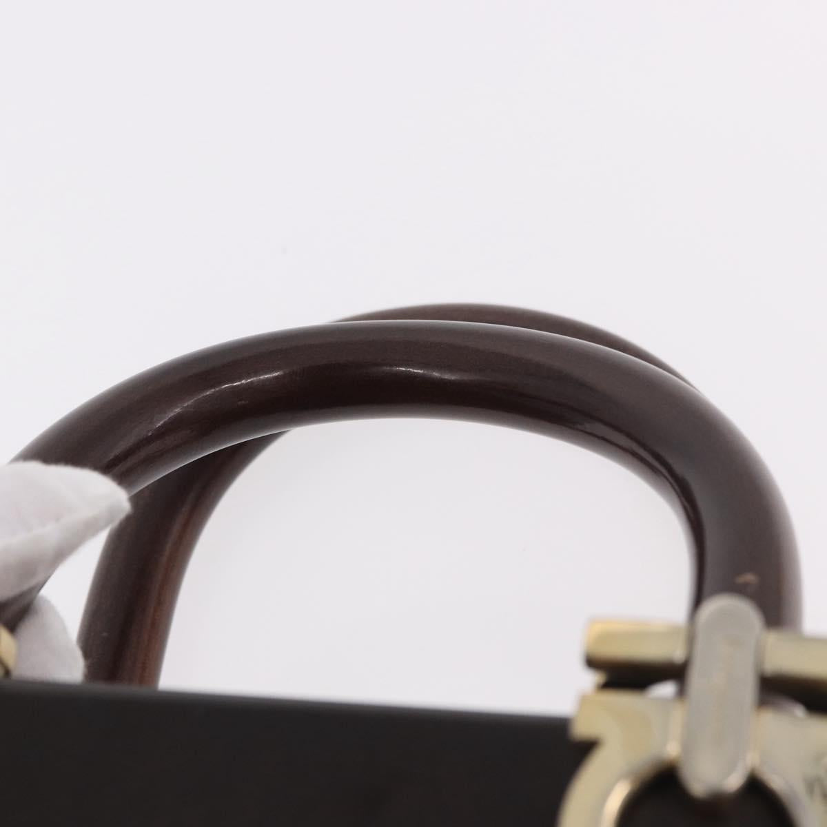 Salvatore Ferragamo Gancini Hand Bag Wood Brown Gold Auth 191507V