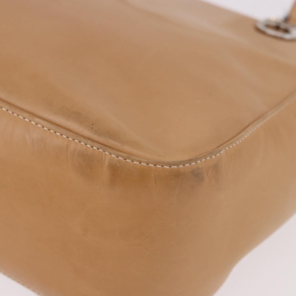 Salvatore Ferragamo Gancini Tote Bag Leather Beige Silver Auth 191526