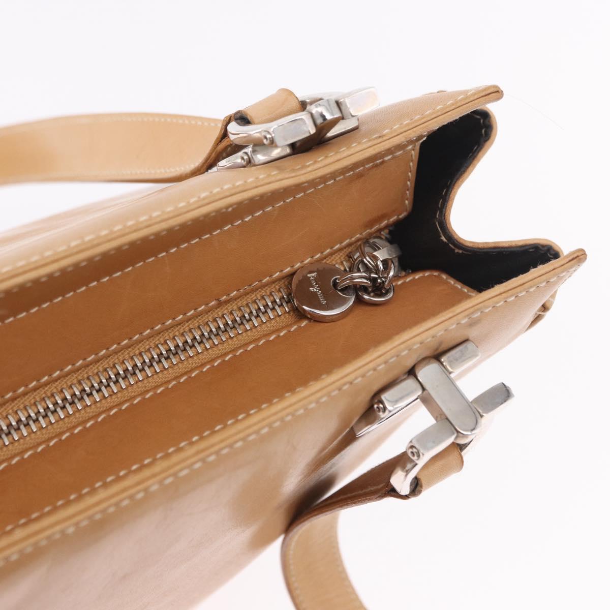 Salvatore Ferragamo Gancini Tote Bag Leather Beige Silver Auth 191526