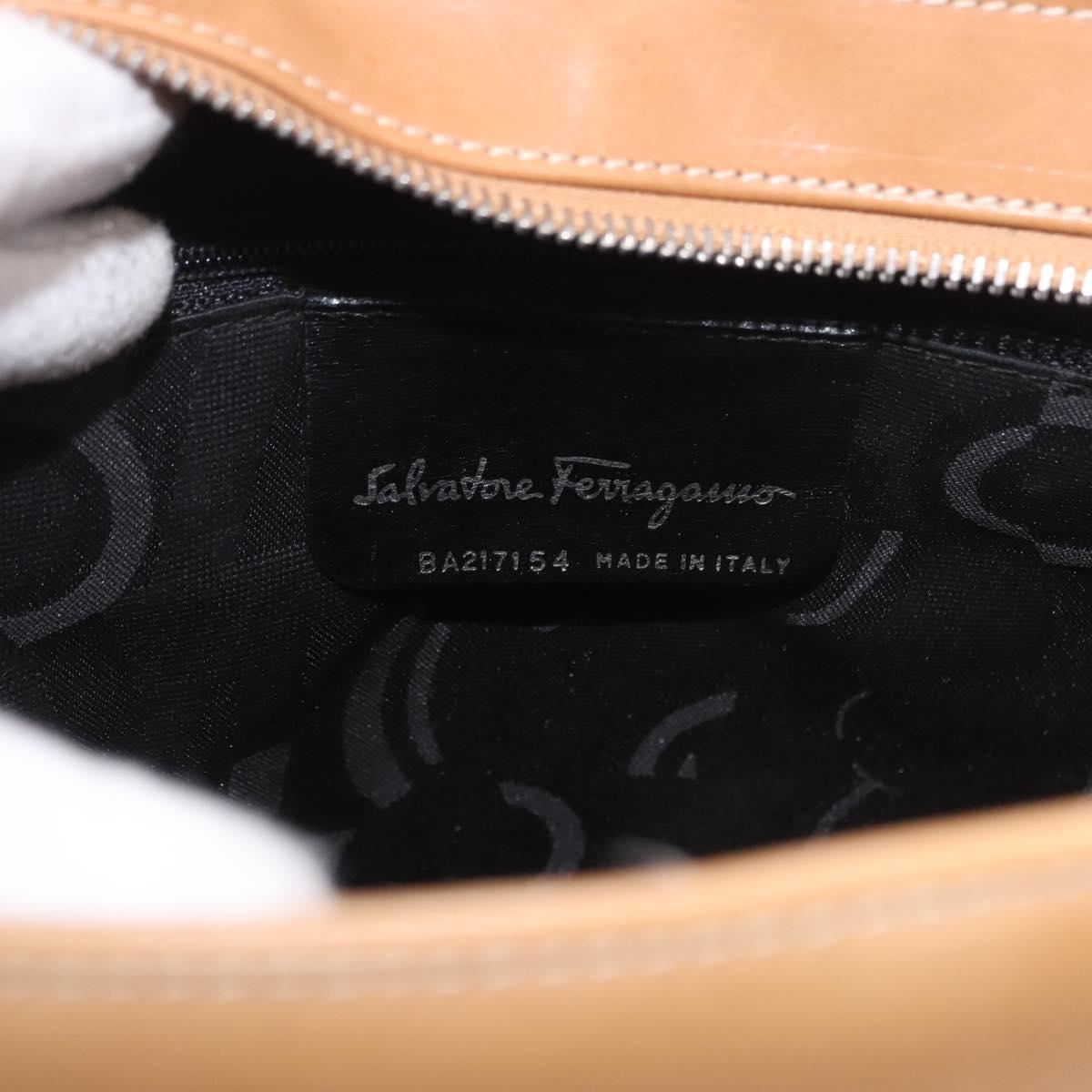 Salvatore Ferragamo Gancini Tote Bag Leather Beige Silver Auth 191526