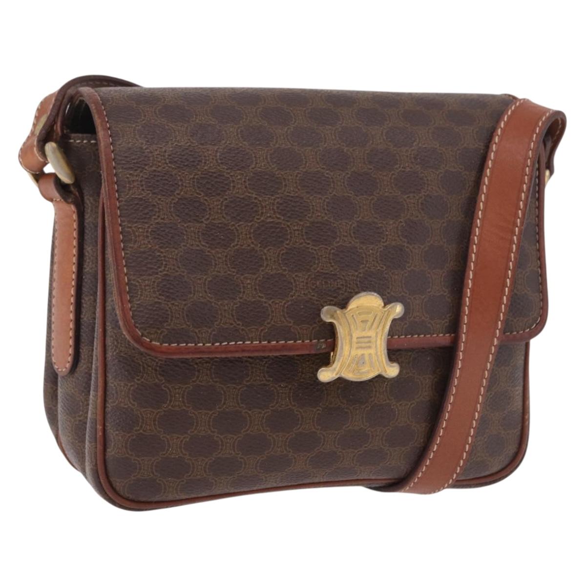CELINE Macadam Shoulder Bag PVC Leather Brown Gold Auth 191530