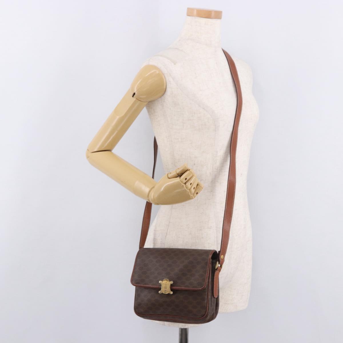 CELINE Macadam Shoulder Bag PVC Leather Brown Gold Auth 191530