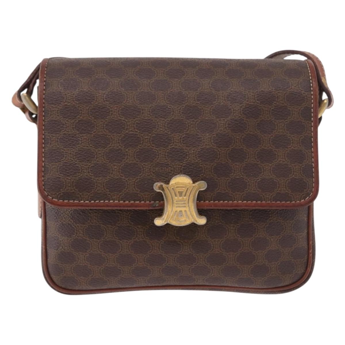 CELINE Macadam Shoulder Bag PVC Leather Brown Gold Auth 191530
