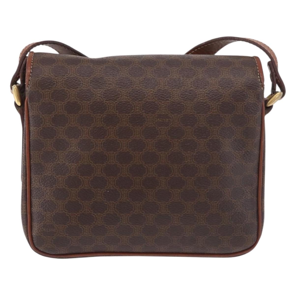 CELINE Macadam Shoulder Bag PVC Leather Brown Gold Auth 191530