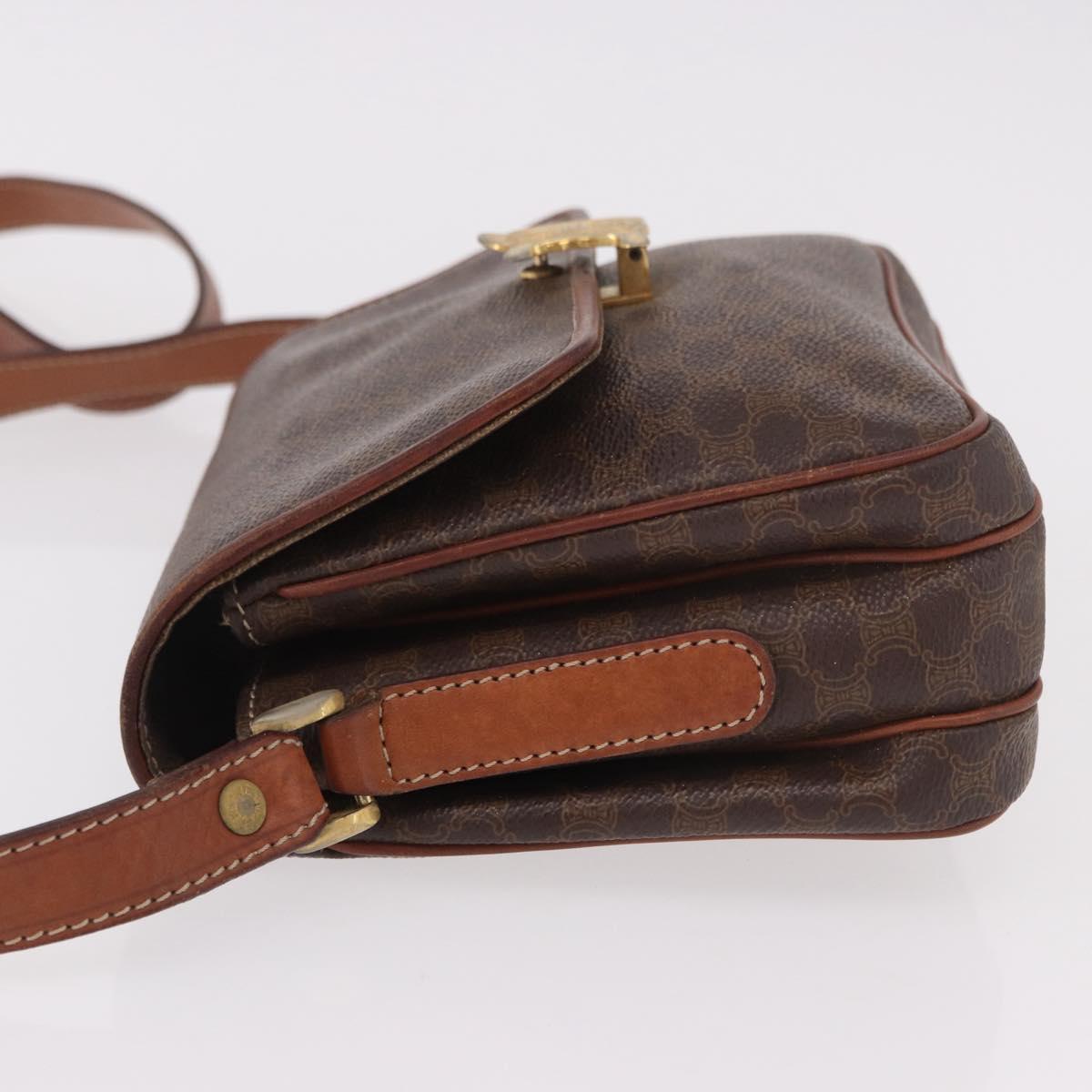 CELINE Macadam Shoulder Bag PVC Leather Brown Gold Auth 191530