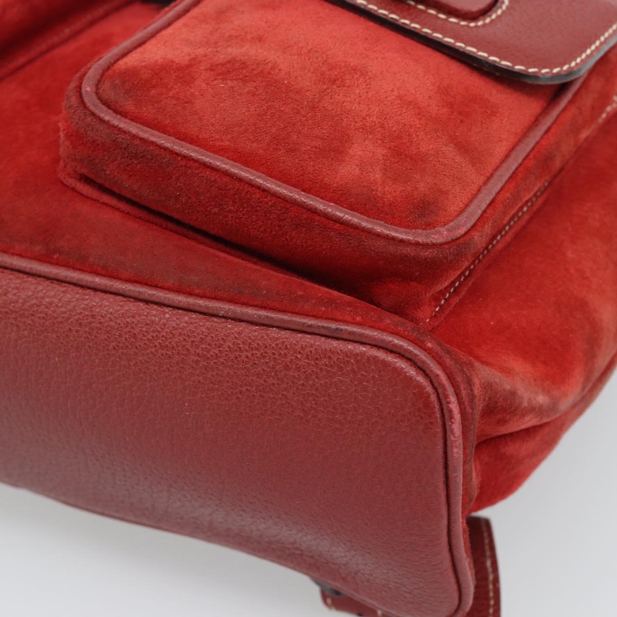 GUCCI Bamboo Backpack Suede Red Gold 003 2058 0016 Auth 191533