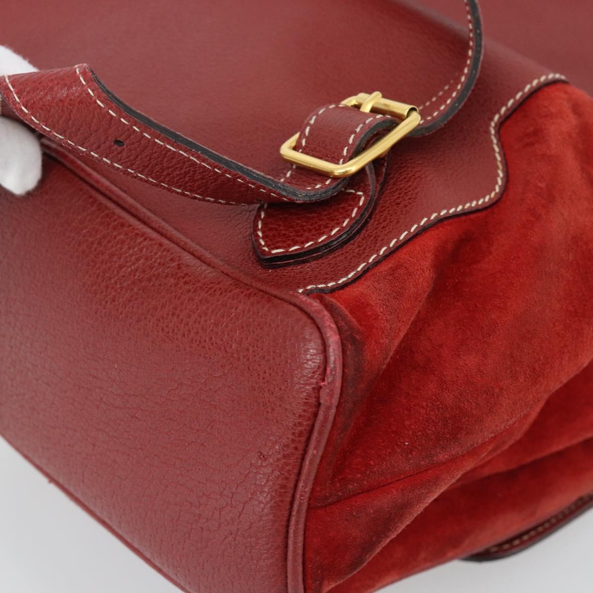 GUCCI Bamboo Backpack Suede Red Gold 003 2058 0016 Auth 191533