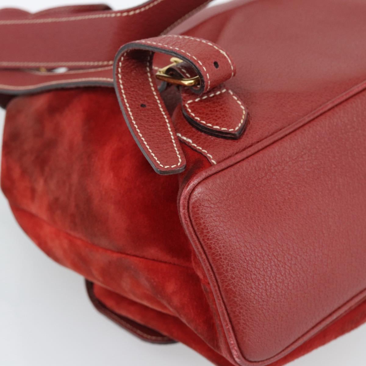 GUCCI Bamboo Backpack Suede Red Gold 003 2058 0016 Auth 191533