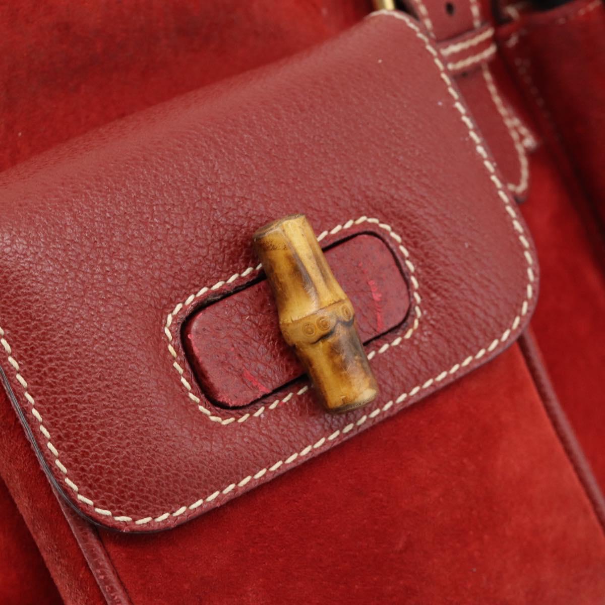 GUCCI Bamboo Backpack Suede Red Gold 003 2058 0016 Auth 191533