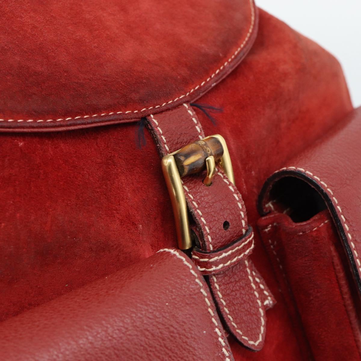 GUCCI Bamboo Backpack Suede Red Gold 003 2058 0016 Auth 191533