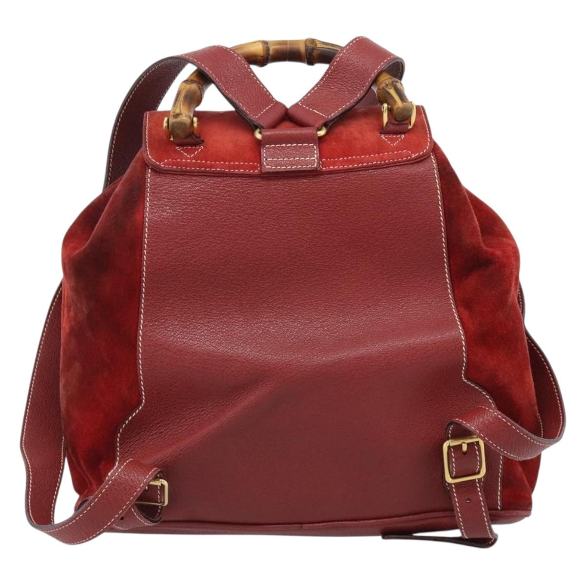 GUCCI Bamboo Backpack Suede Red Gold 003 2058 0016 Auth 191533