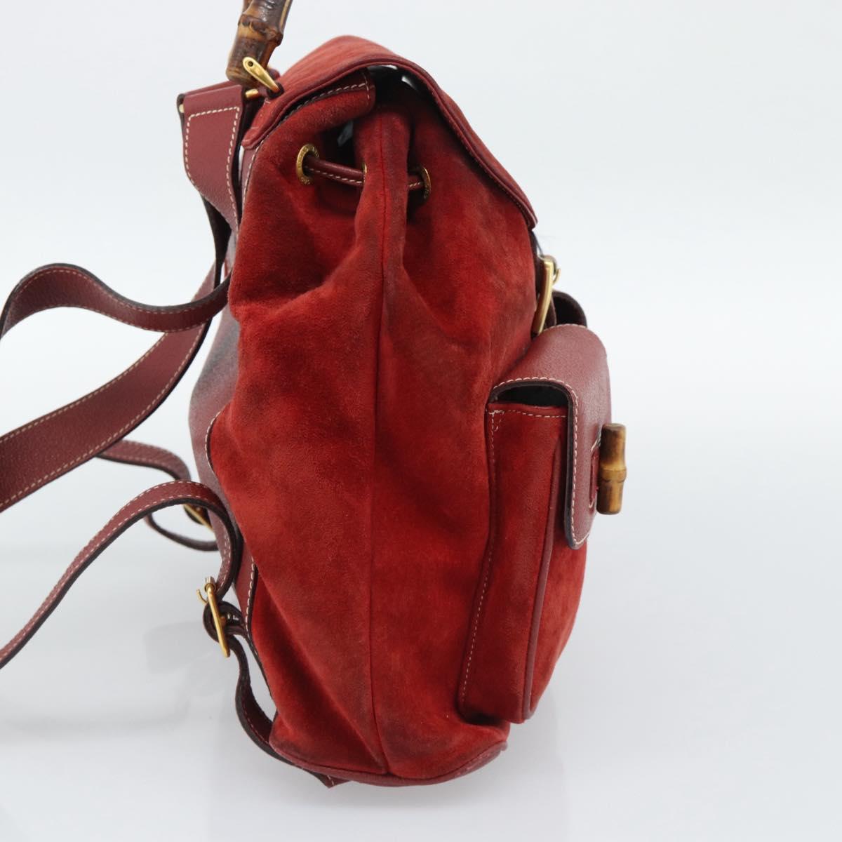 GUCCI Bamboo Backpack Suede Red Gold 003 2058 0016 Auth 191533