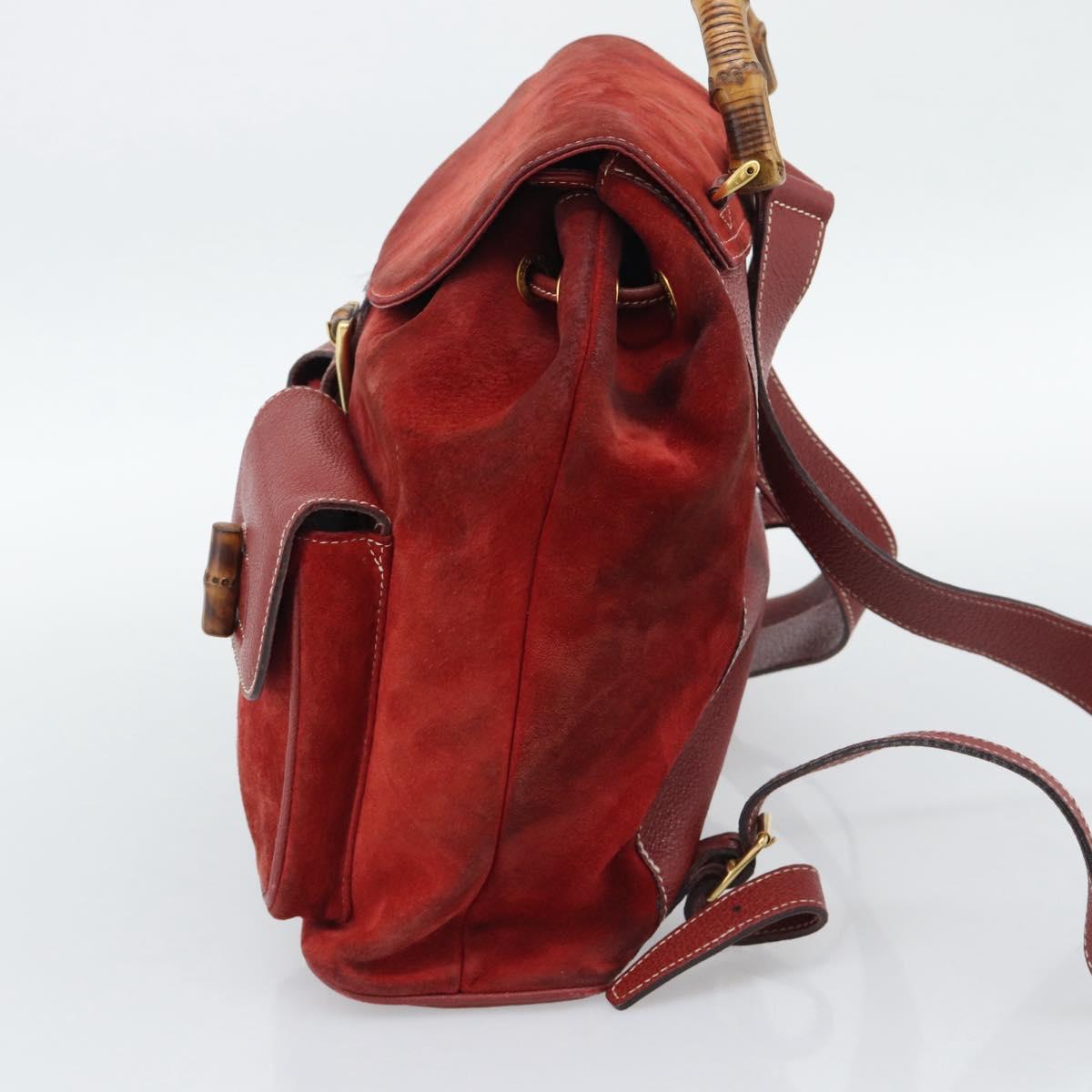 GUCCI Bamboo Backpack Suede Red Gold 003 2058 0016 Auth 191533