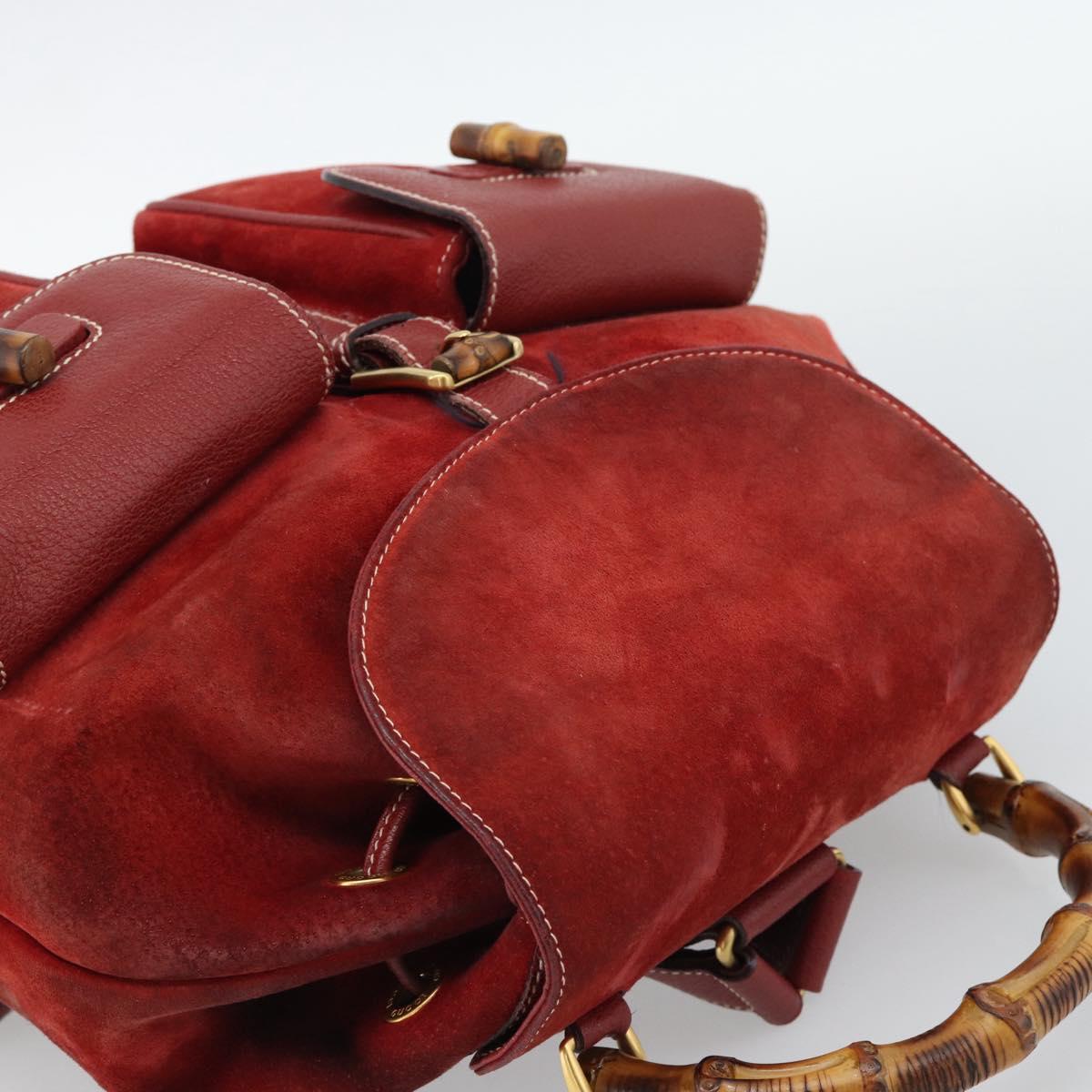 GUCCI Bamboo Backpack Suede Red Gold 003 2058 0016 Auth 191533