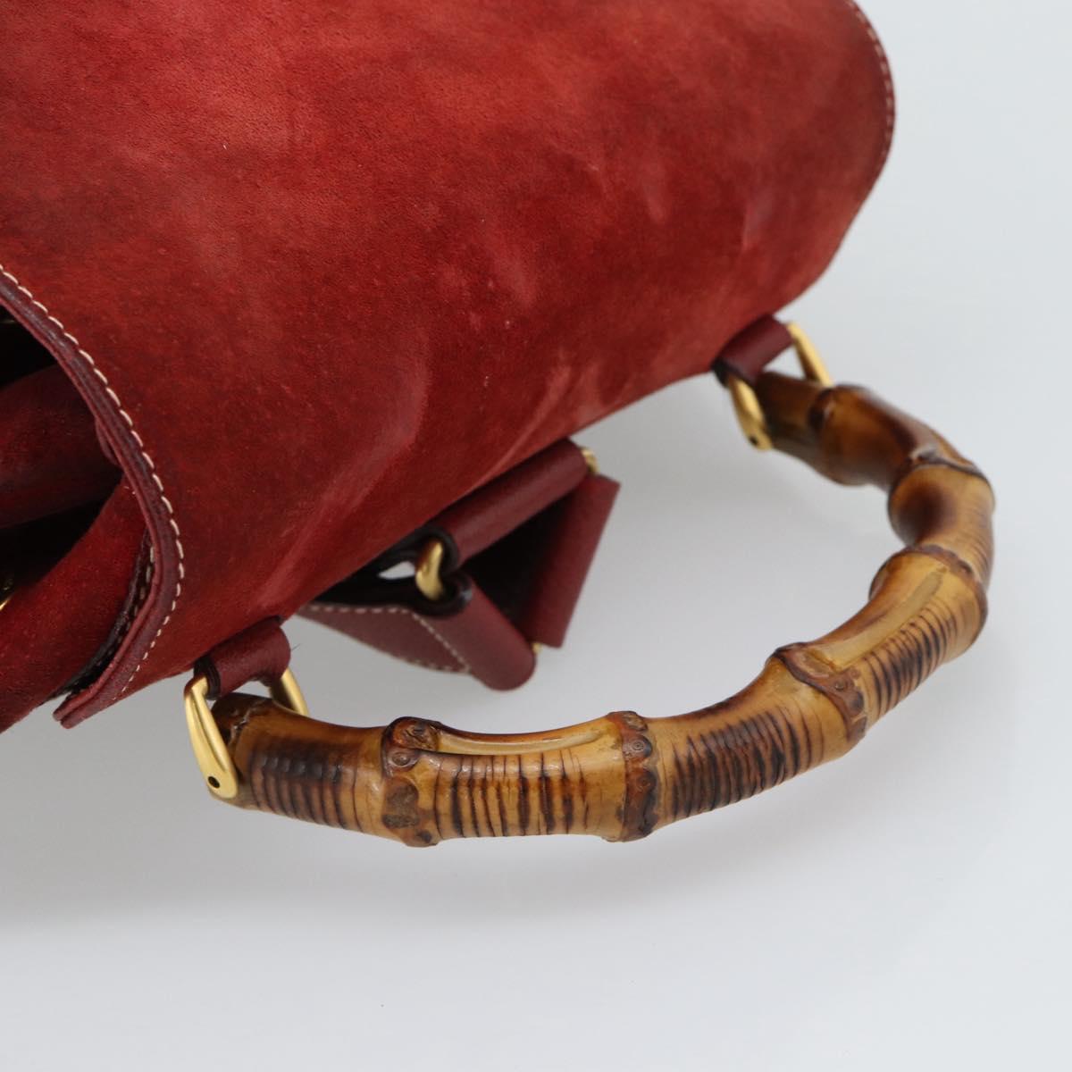 GUCCI Bamboo Backpack Suede Red Gold 003 2058 0016 Auth 191533