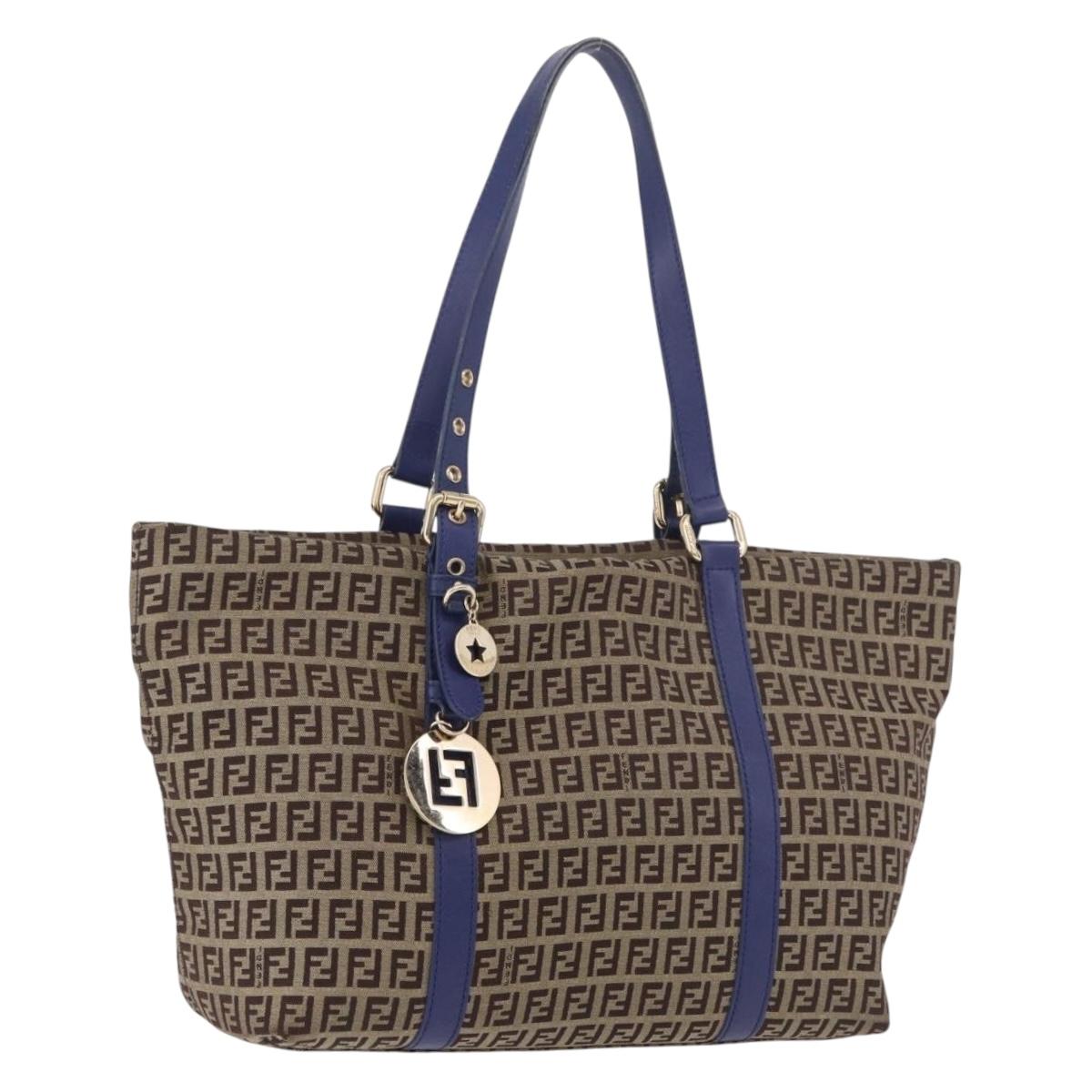 FENDI Zucchino Canvas Tote Bag Beige Gold 8BH215 Auth 191534