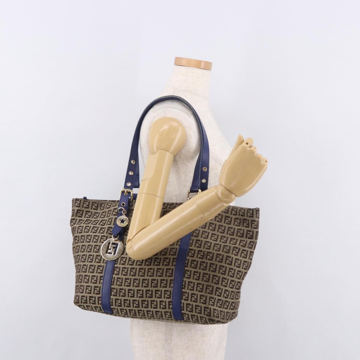 FENDI Zucchino Canvas Tote Bag Beige Gold 8BH215 Auth 191534