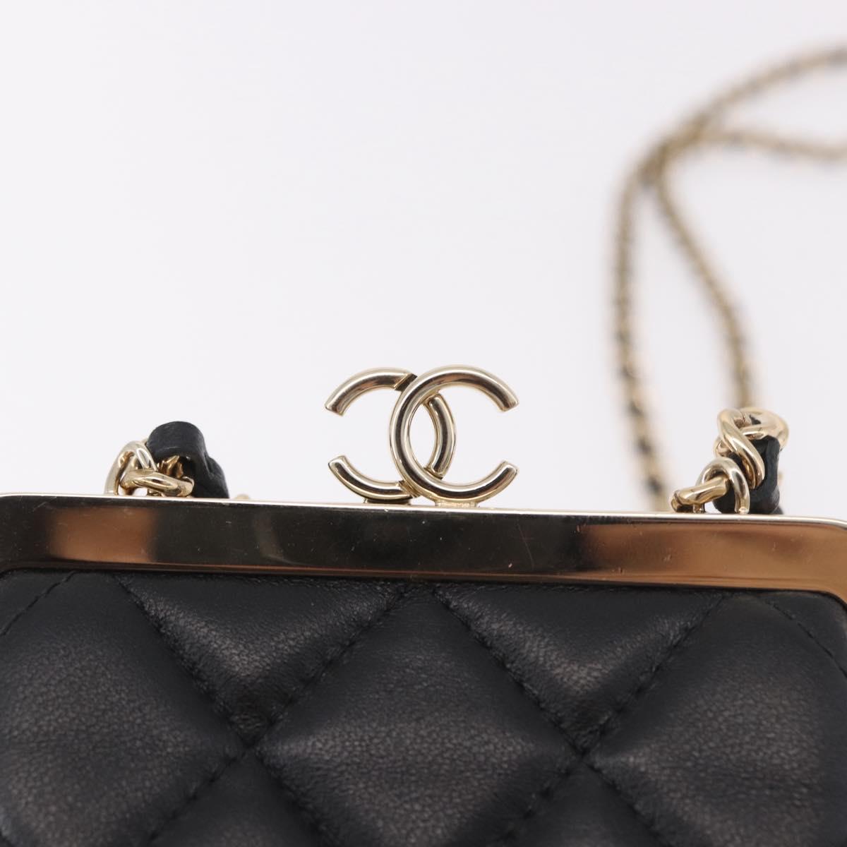 CHANEL Matelasse Chain Shoulder Bag Lamb Skin Black Gold CC Auth 191542SM