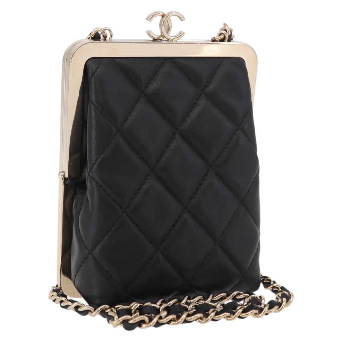 CHANEL Matelasse Chain Shoulder Bag Lamb Skin Black Gold CC Auth 191542SM
