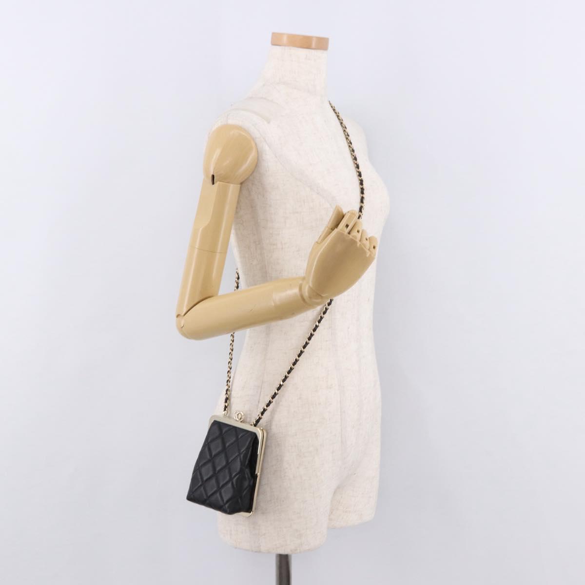 CHANEL Matelasse Chain Shoulder Bag Lamb Skin Black Gold CC Auth 191542SM