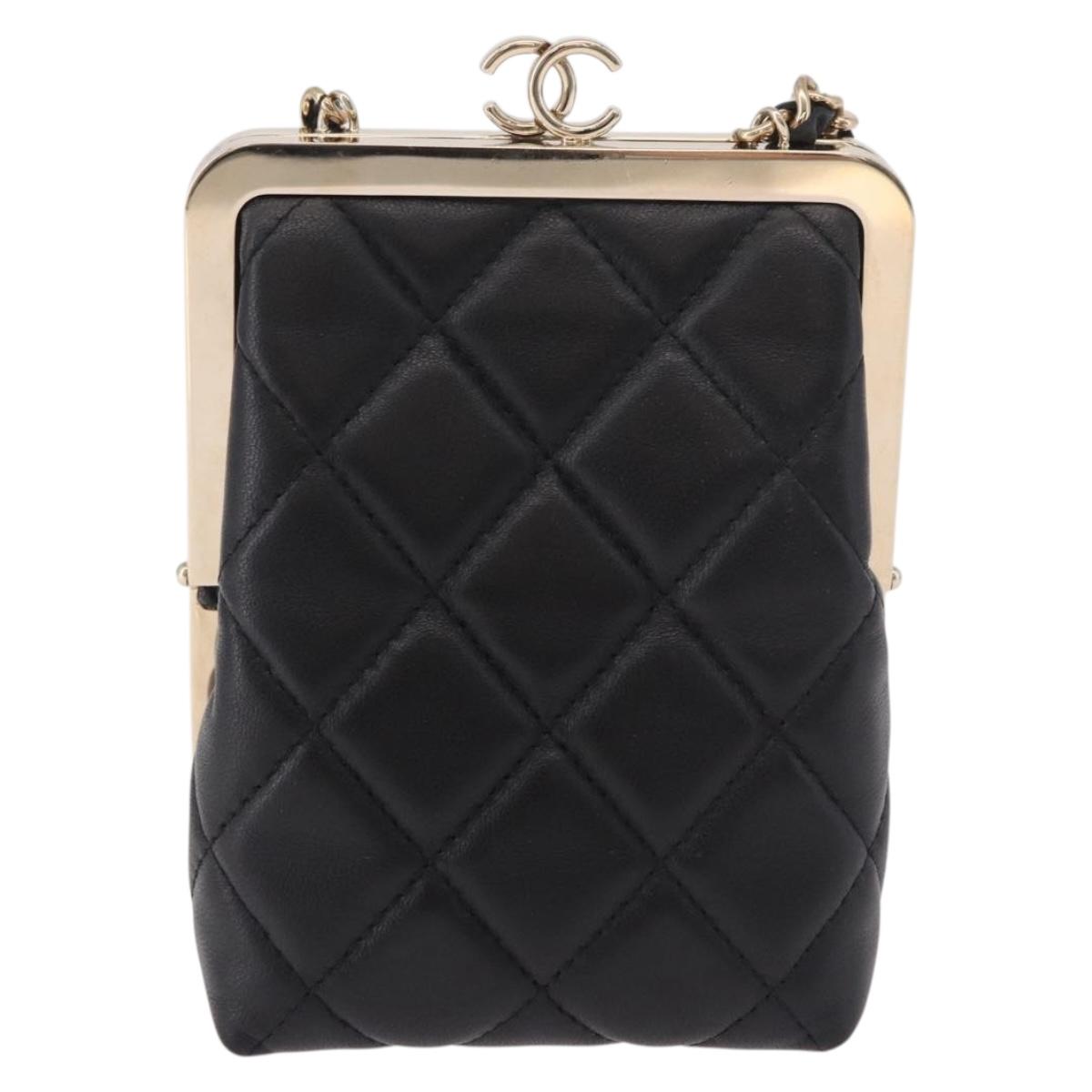 CHANEL Matelasse Chain Shoulder Bag Lamb Skin Black Gold CC Auth 191542SM