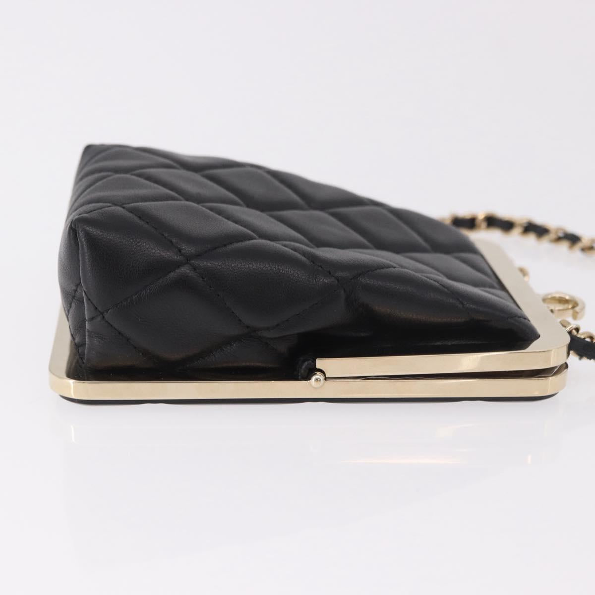 CHANEL Matelasse Chain Shoulder Bag Lamb Skin Black Gold CC Auth 191542SM