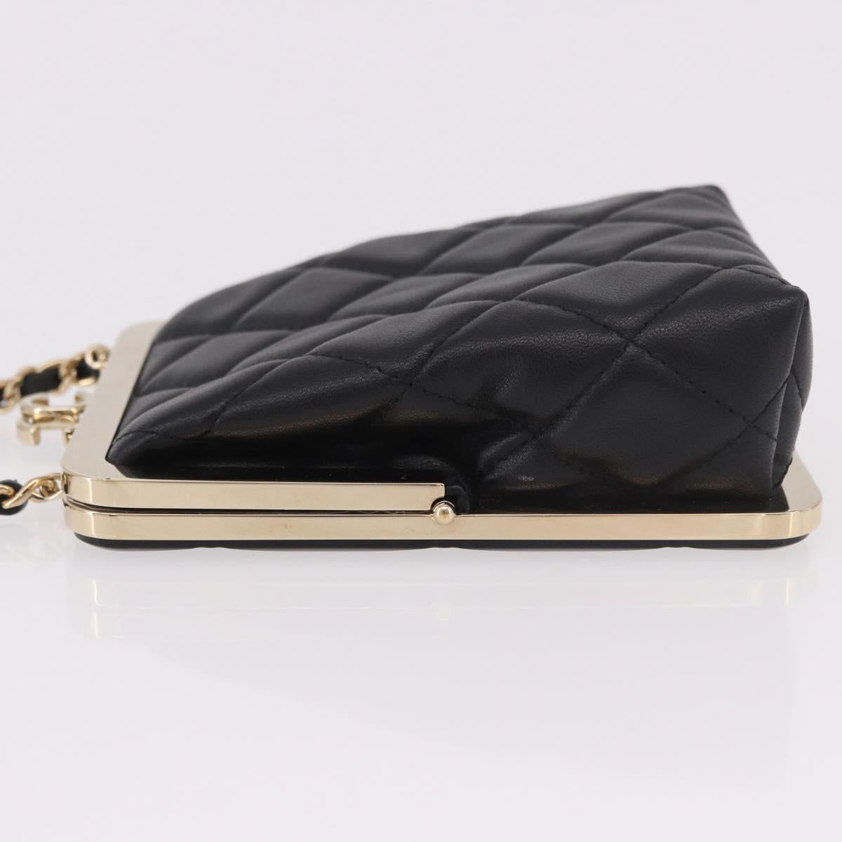 CHANEL Matelasse Chain Shoulder Bag Lamb Skin Black Gold CC Auth 191542SM