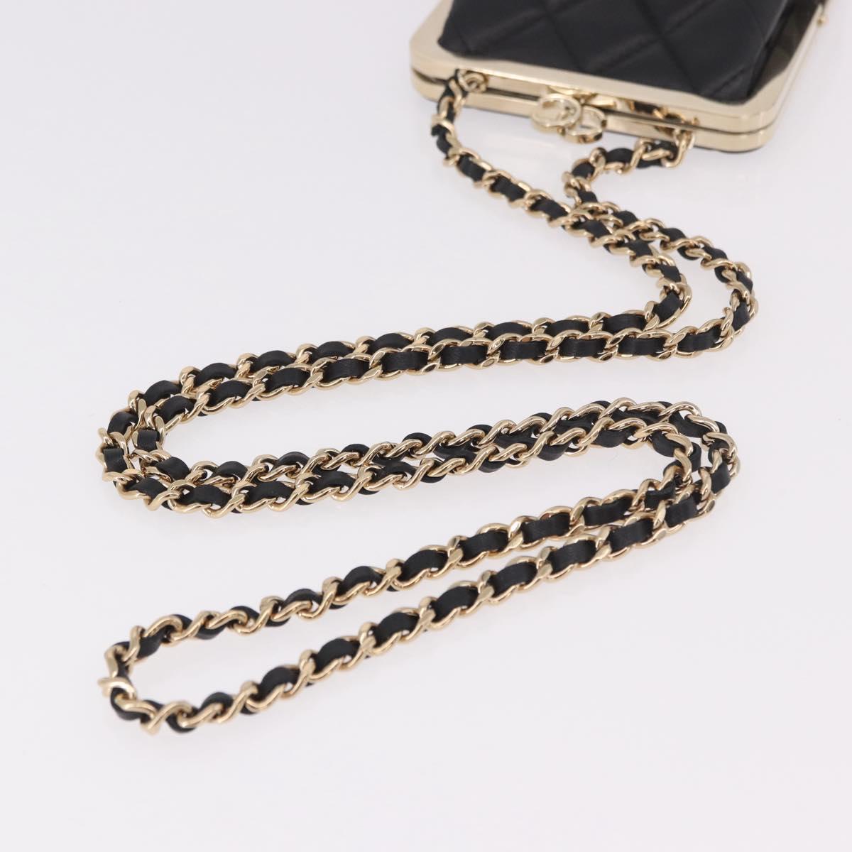 CHANEL Matelasse Chain Shoulder Bag Lamb Skin Black Gold CC Auth 191542SM
