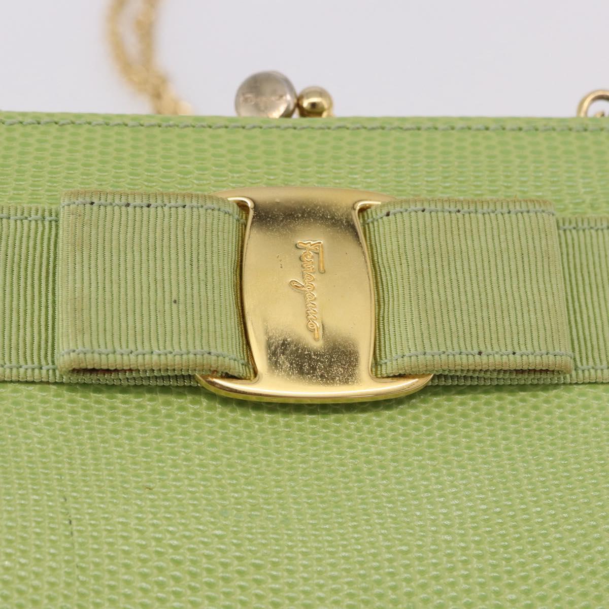 Salvatore Ferragamo Vala Chain Shoulder Bag Leather Green Gold Auth 191552A