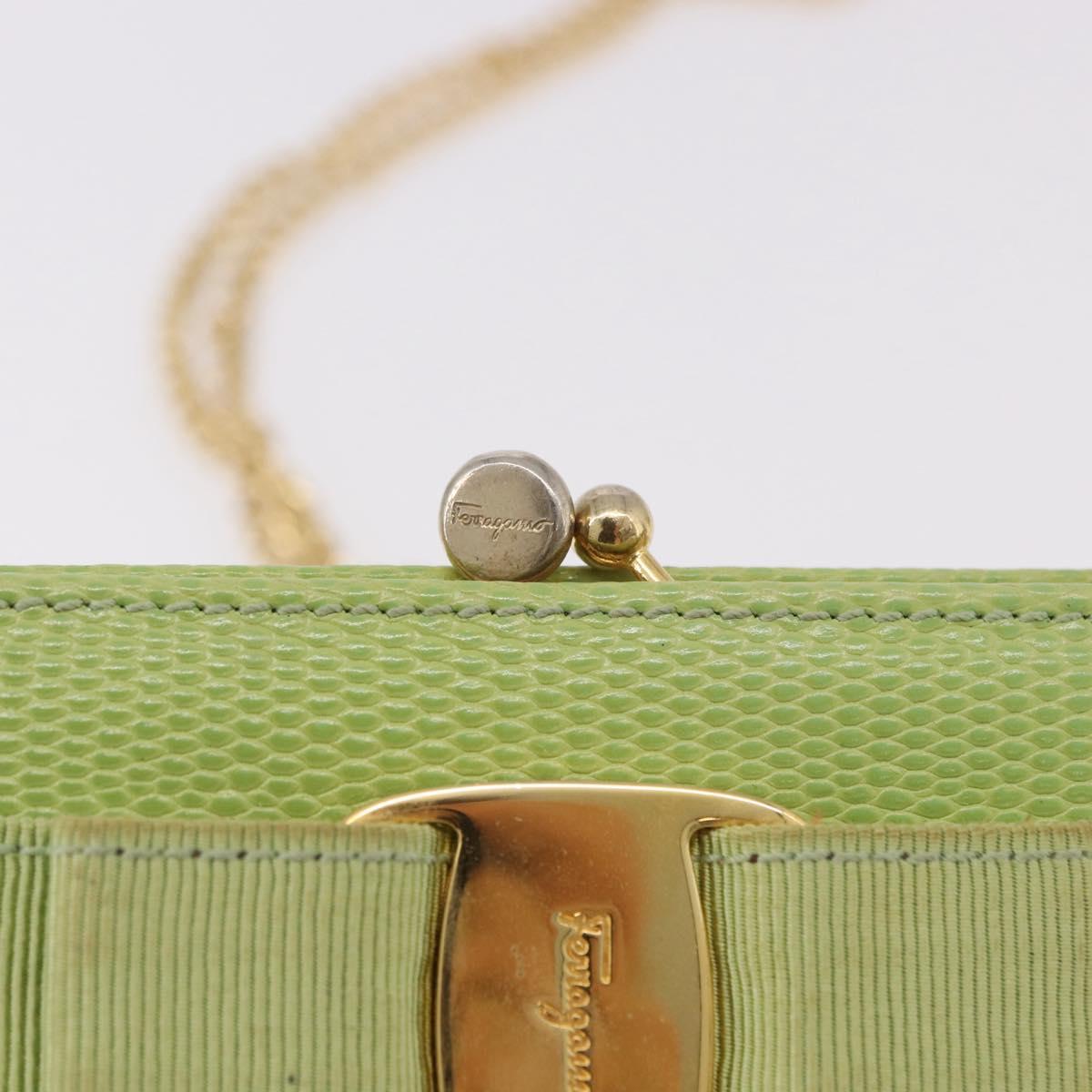 Salvatore Ferragamo Vala Chain Shoulder Bag Leather Green Gold Auth 191552A