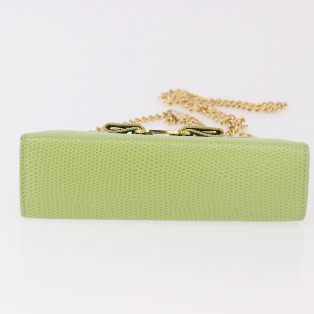 Salvatore Ferragamo Vala Chain Shoulder Bag Leather Green Gold Auth 191552A