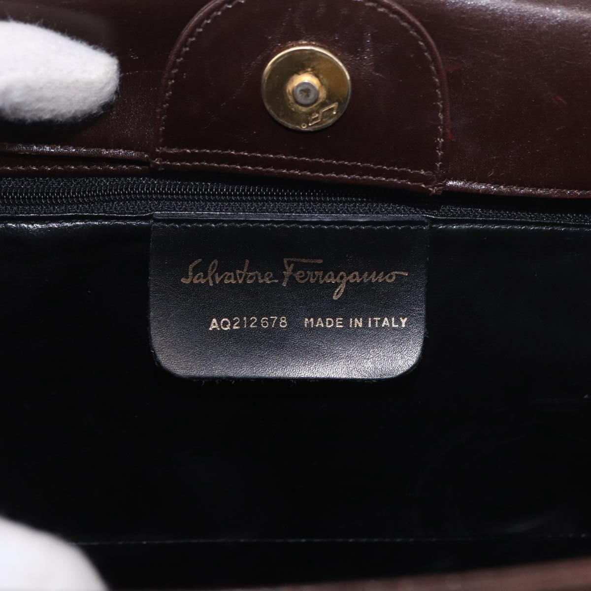 Salvatore Ferragamo Gancini Hand Bag Leather Brown Gold Auth 191557
