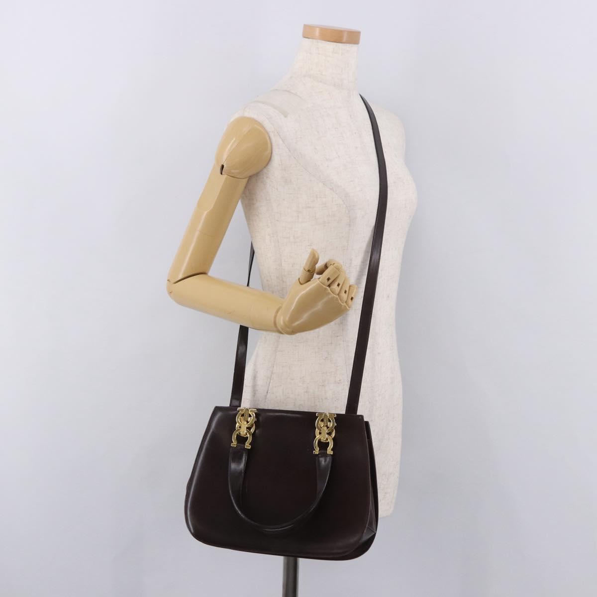 Salvatore Ferragamo Gancini Hand Bag Leather Brown Gold Auth 191557