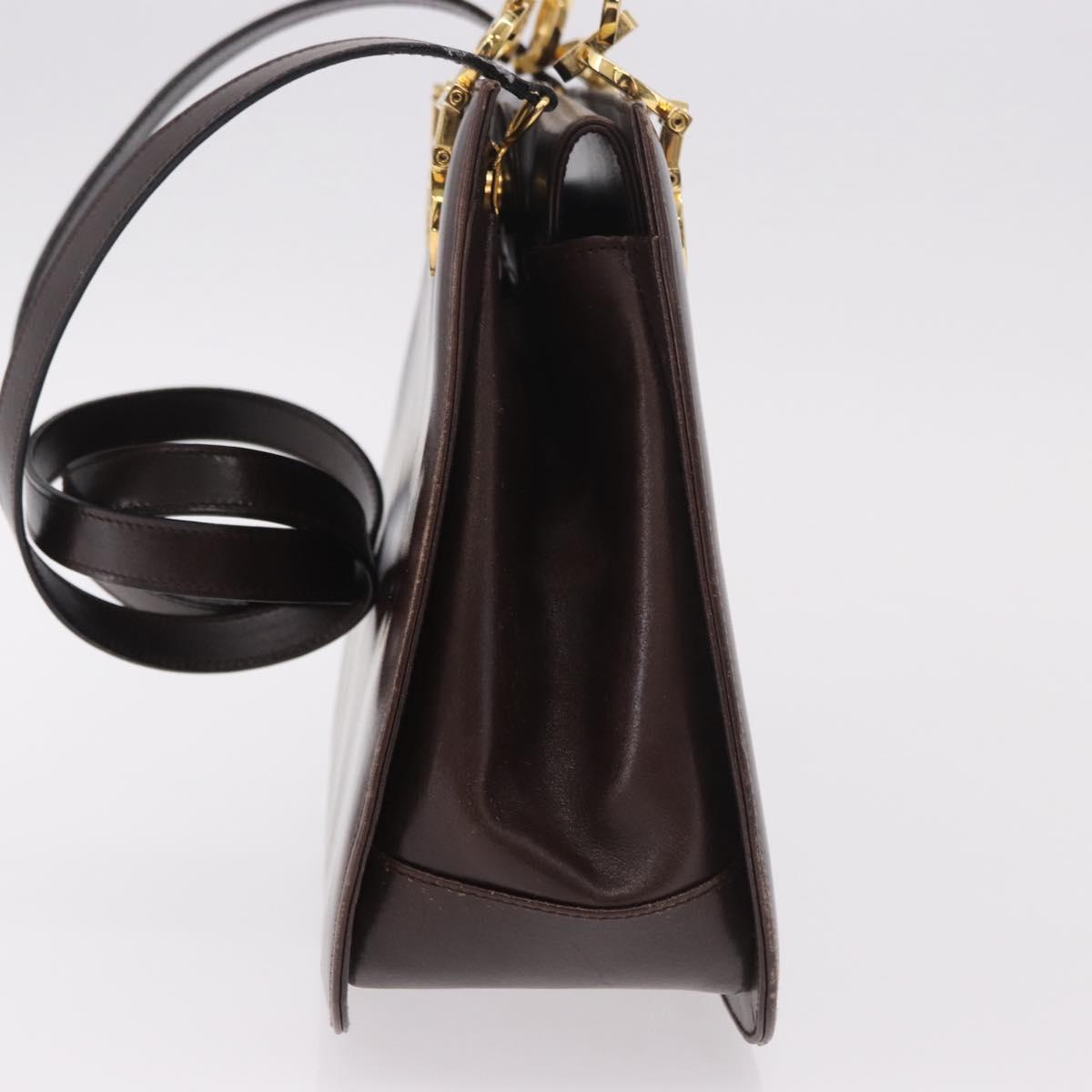 Salvatore Ferragamo Gancini Hand Bag Leather Brown Gold Auth 191557