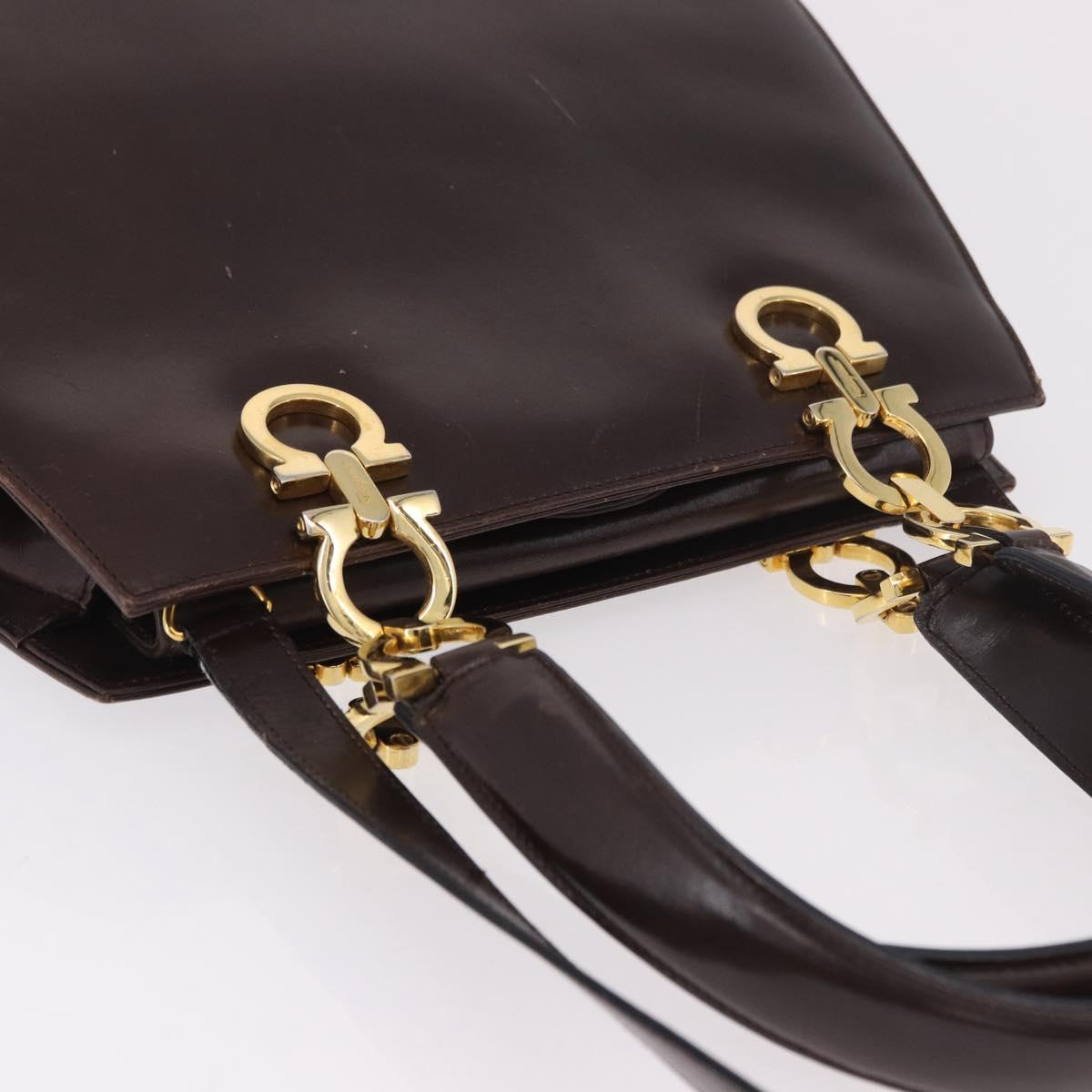 Salvatore Ferragamo Gancini Hand Bag Leather Brown Gold Auth 191557
